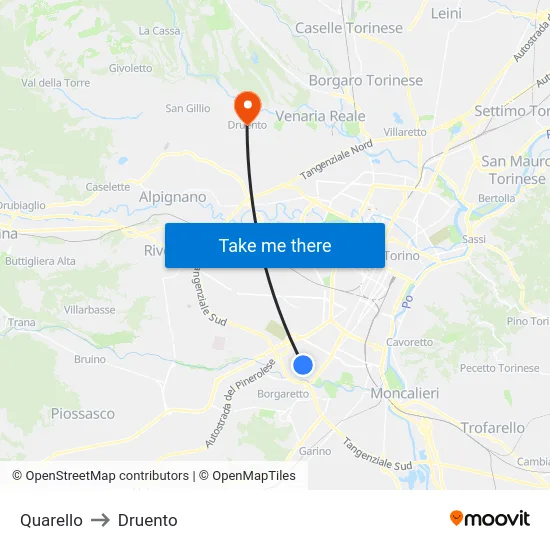 Quarello to Druento map