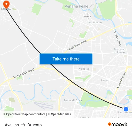 Avellino to Druento map