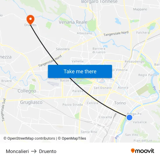 Moncalieri to Druento map