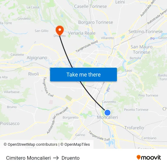 Cimitero Moncalieri to Druento map
