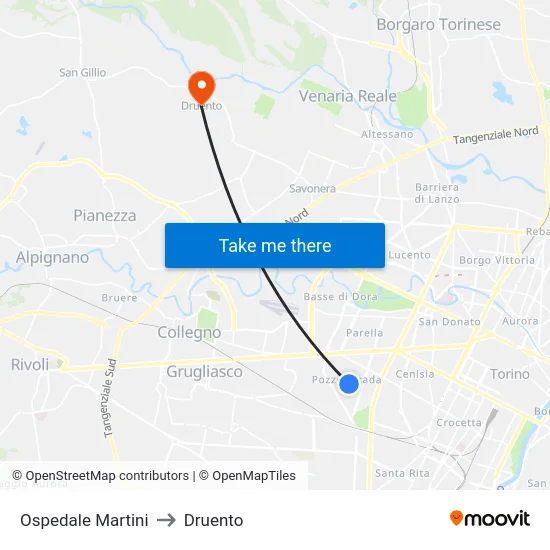 Ospedale Martini to Druento map