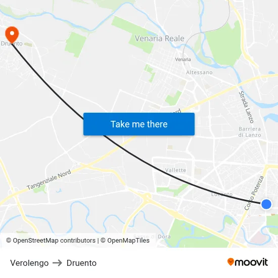 Verolengo to Druento map