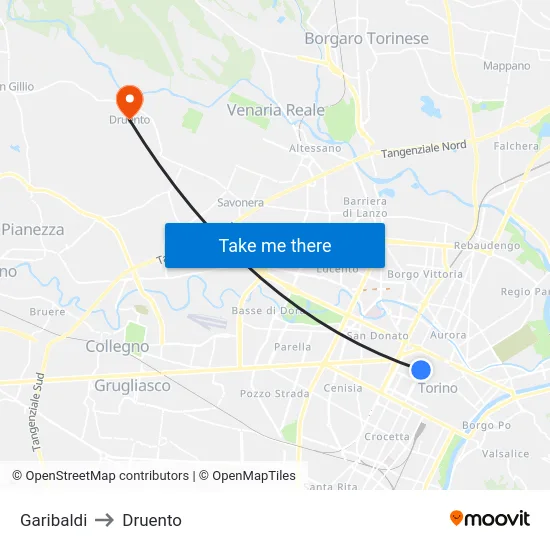 Garibaldi to Druento map