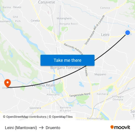 Leini (Mantovani) to Druento map