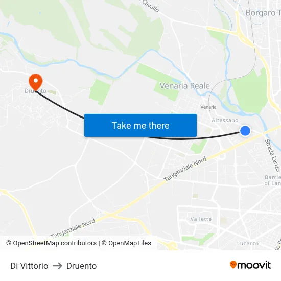 Di Vittorio to Druento map