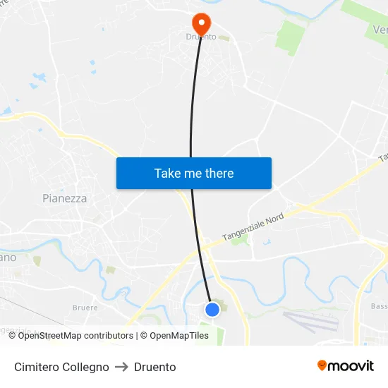 Collegno Cemetery to Druento map