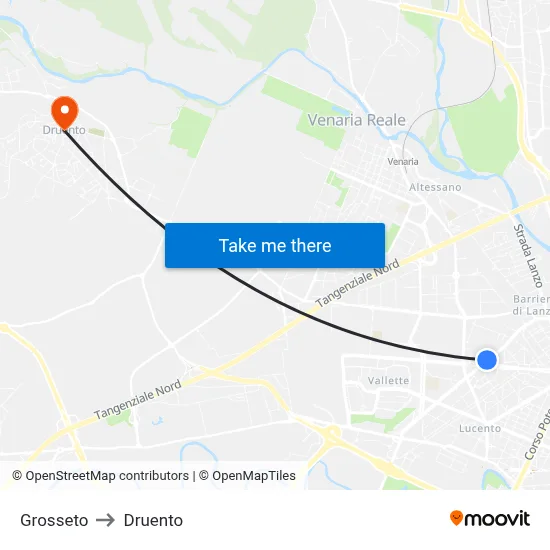 Grosseto to Druento map