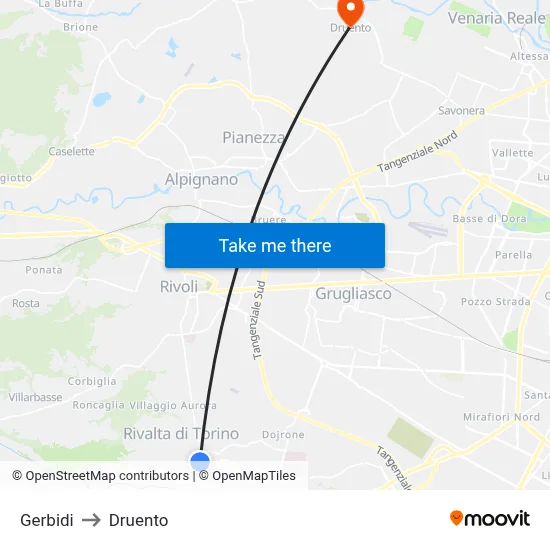 Gerbidi to Druento map