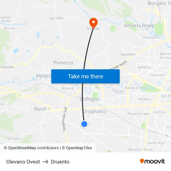 Olevano West to Druento map