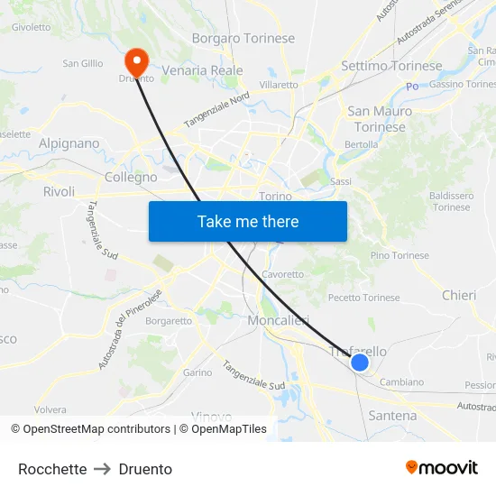 Rocchette to Druento map