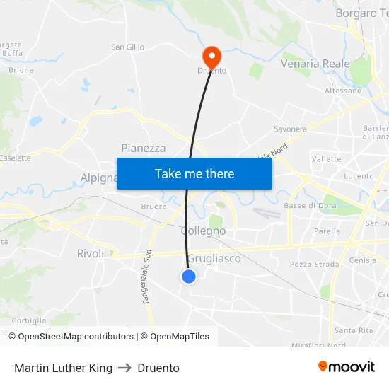 Martin Luther King to Druento map