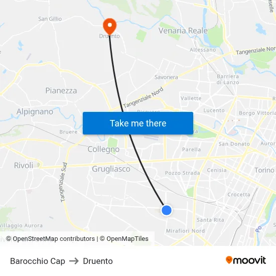 Barocchio Cap to Druento map