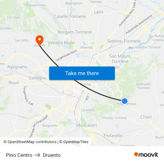Pino Center to Druento map