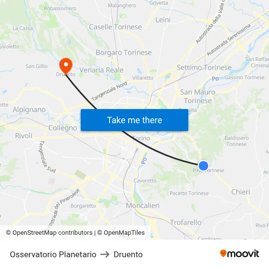 Observatory Planetarium to Druento map