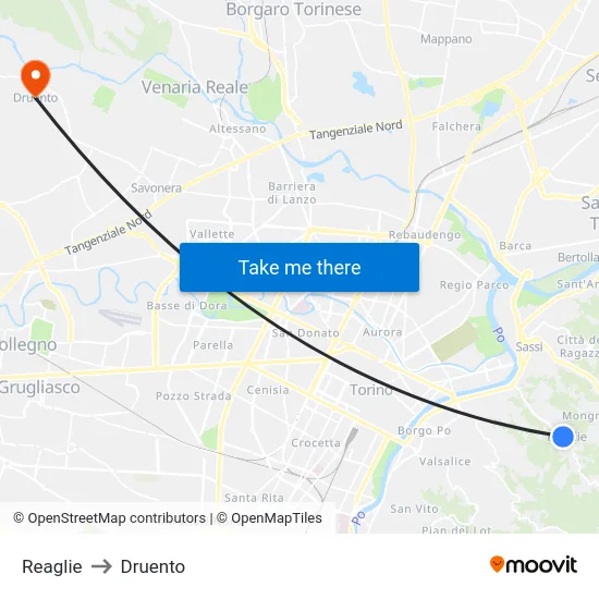 Reaglie to Druento map