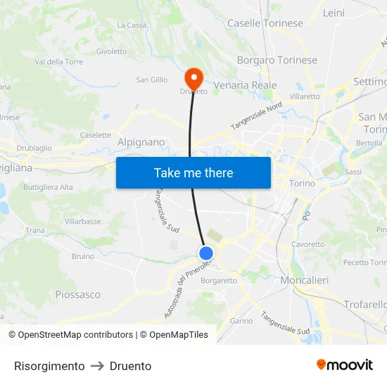 Risorgimento to Druento map