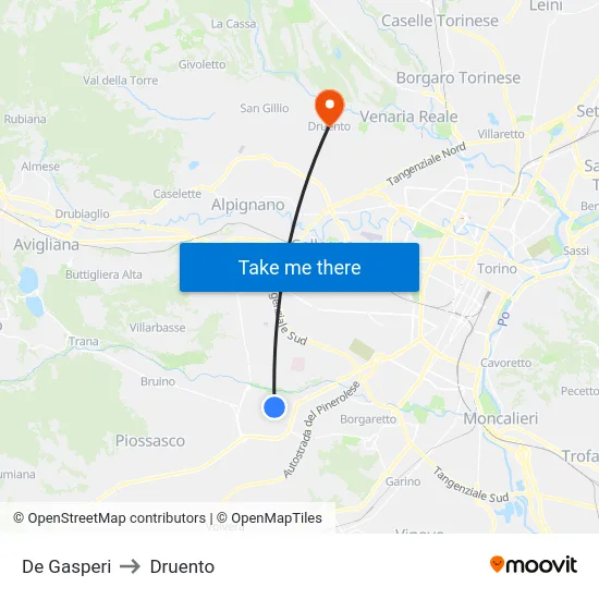 De Gasperi to Druento map