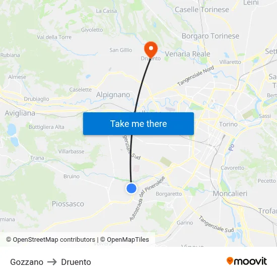 Gozzano to Druento map