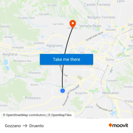 Gozzano to Druento map