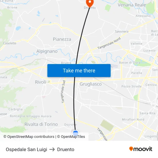 Ospedale San Luigi to Druento map