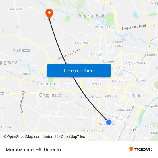 Mombarcaro to Druento map