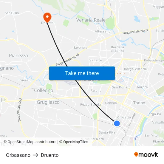 Orbassano to Druento map