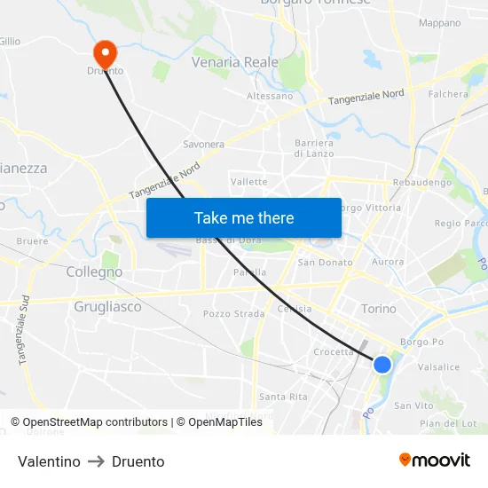 Valentino to Druento map