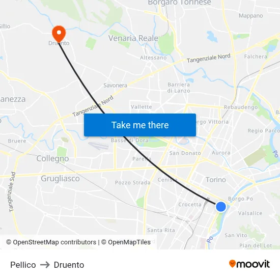 Pellico to Druento map