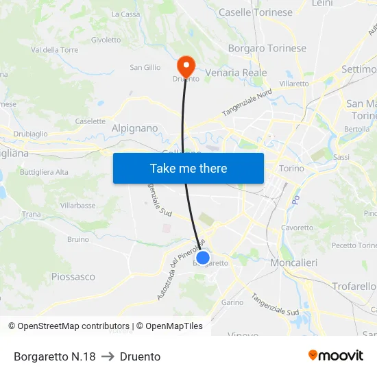 Borgaretto No.18 to Druento map