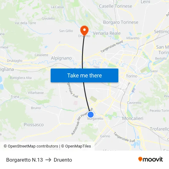 Borgaretto No.13 to Druento map