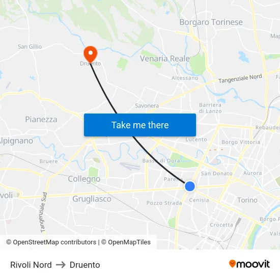 Rivoli Nord to Druento map
