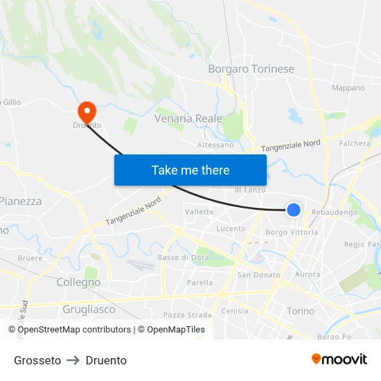Grosseto to Druento map