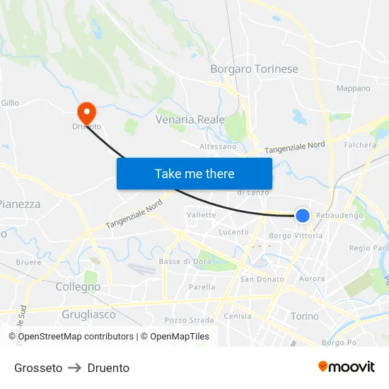 Grosseto to Druento map