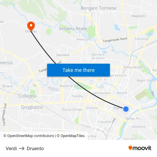 Verdi to Druento map