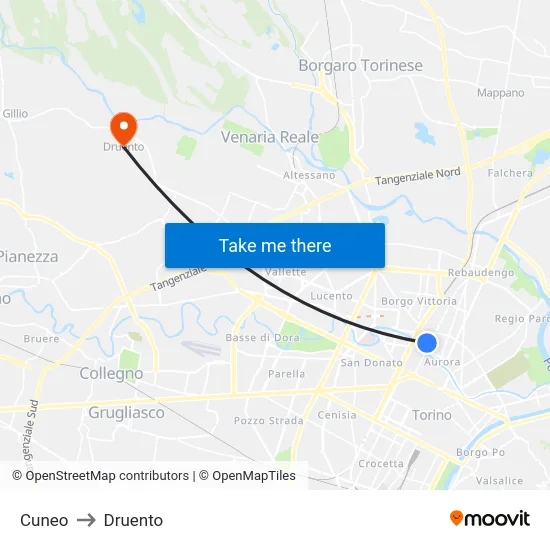 Cuneo to Druento map