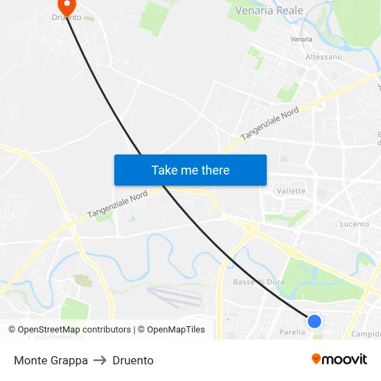 Mount Grappa to Druento map
