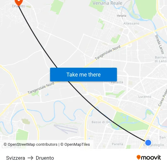 Switzerland to Druento map