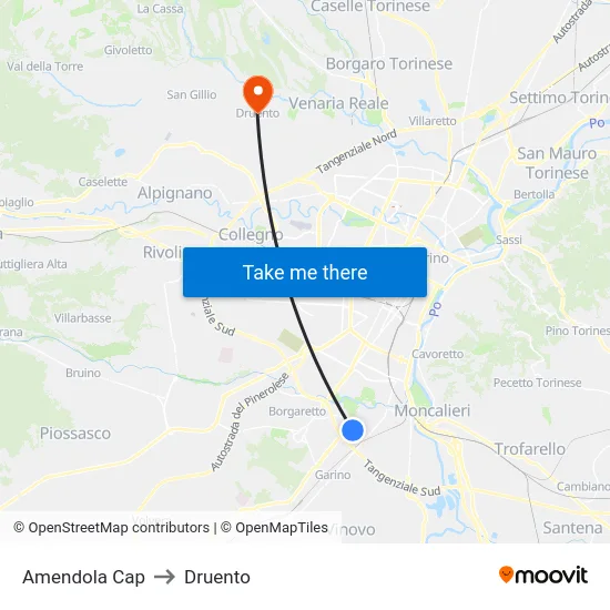 Amendola Cap to Druento map