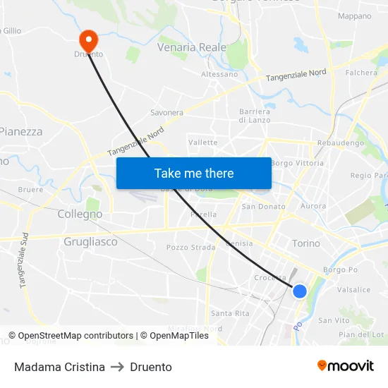 Madama Cristina to Druento map