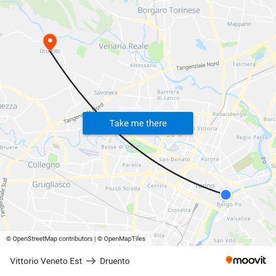 Vittorio Veneto Est to Druento map
