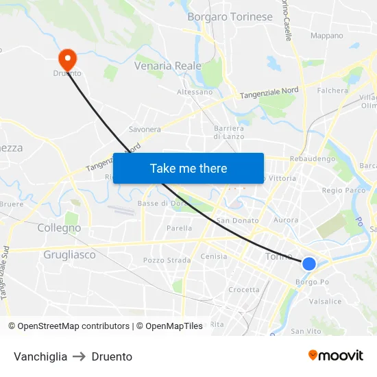 Vanchiglia to Druento map