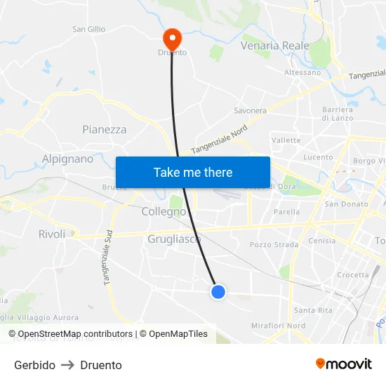 Gerbido to Druento map