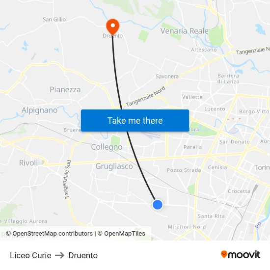 Liceo Curie to Druento map