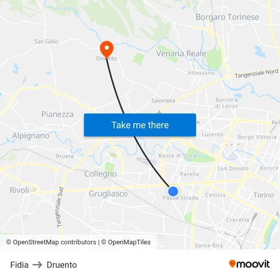 Fidia to Druento map