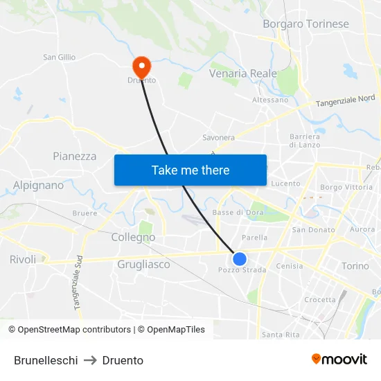 Brunelleschi to Druento map