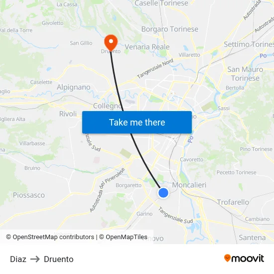 Diaz to Druento map