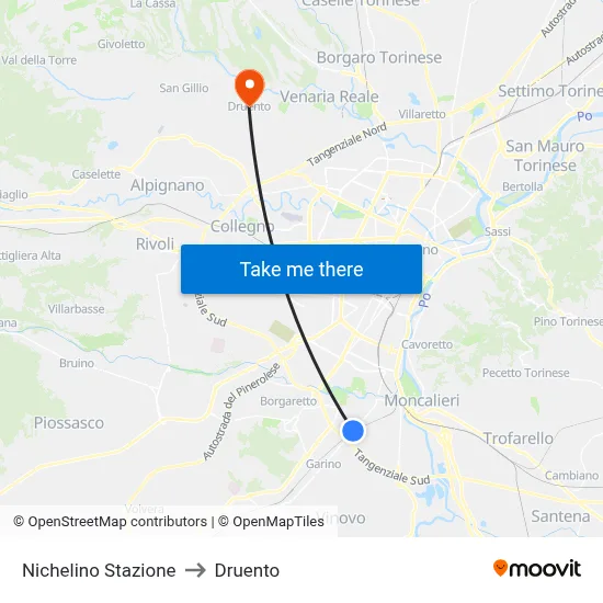 Nichelino Station to Druento map