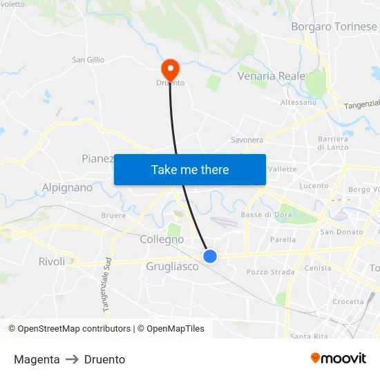 Magenta to Druento map
