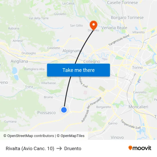 Rivalta (Avio Gate 10) to Druento map