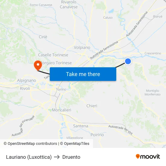 Lauriano (Luxottica) to Druento map